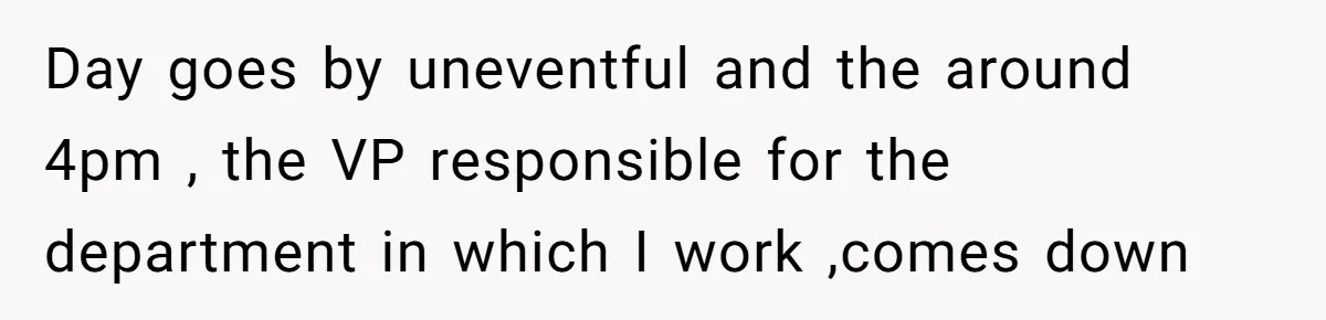 Boss Forbids Employee From Emailing Upper Management, So Her Own Rule Ends Up Exposing Her Day goes by uneventful and the around 4pm , the VP responsible for the department in which I work ,comes down