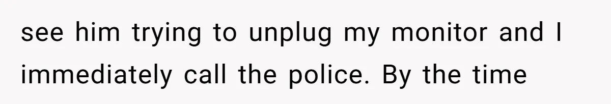 see him trying to unplug my monitor and I immediately call the police. By the time