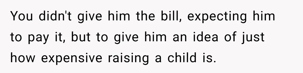 Teen And Dad Calculate Mom’s Child Support Income, She Fires Back With A Brutal Expense Receipt You didn't give him the bill, expecting him to pay it, but to give him an idea of just how expensive raising a child is.