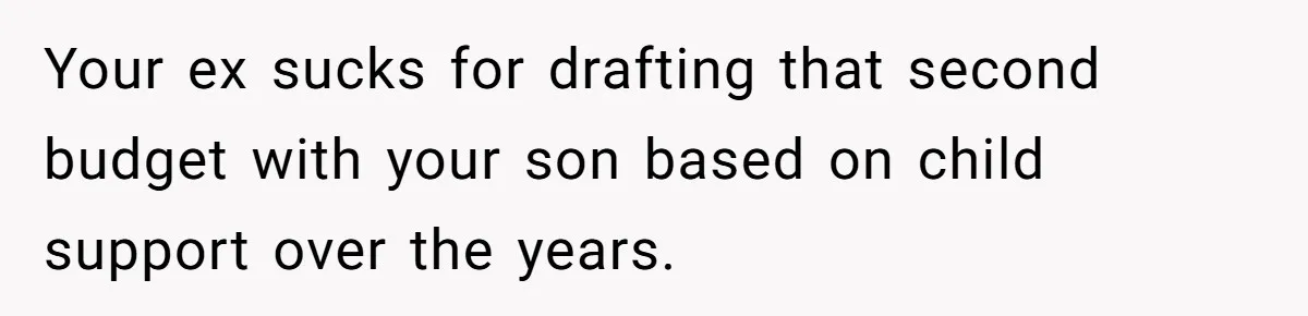Teen And Dad Calculate Mom’s Child Support Income, She Fires Back With A Brutal Expense Receipt Your ex sucks for drafting that second budget with your son based on child support over the years.