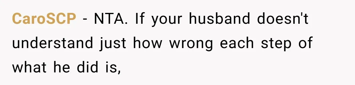 CaroSCP − NTA. If your husband doesn't understand just how wrong each step of what he did is,