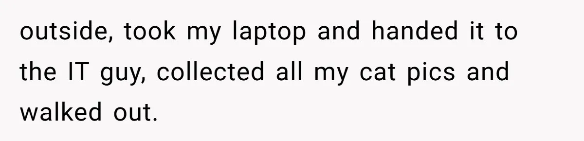 outside, took my laptop and handed it to the IT guy, collected all my cat pics and walked out.