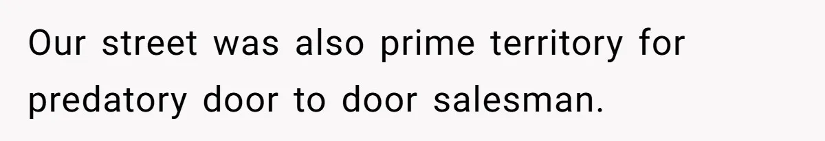 Our street was also prime territory for predatory door to door salesman.