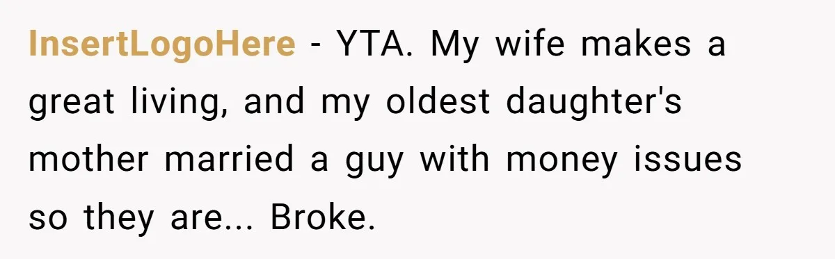 Stepmom Pays 70% For Car, Bio Mom Wants 5% Credit And A Joint Announcement InsertLogoHere − YTA. My wife makes a great living, and my oldest daughter's mother married a guy with money issues so they are... Broke.