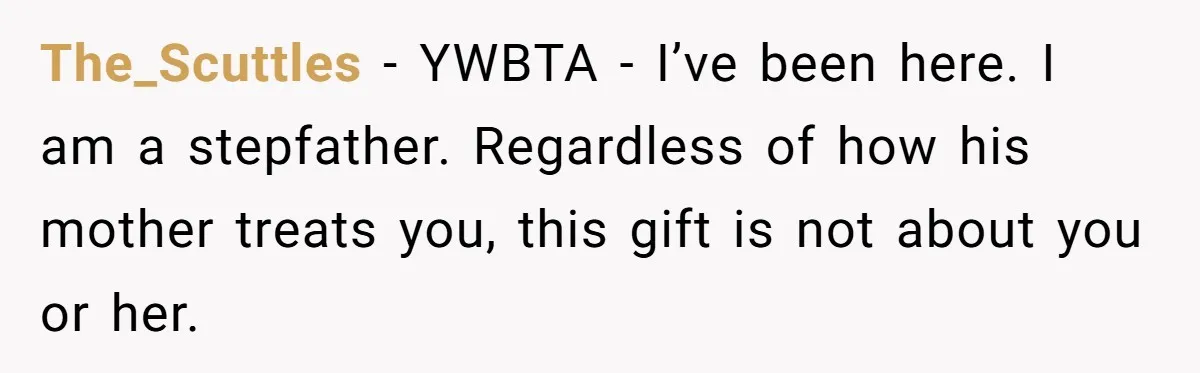 Stepmom Pays 70% For Car, Bio Mom Wants 5% Credit And A Joint Announcement The_Scuttles − YWBTA - I’ve been here. I am a stepfather. Regardless of how his mother treats you, this gift is not about you or her.