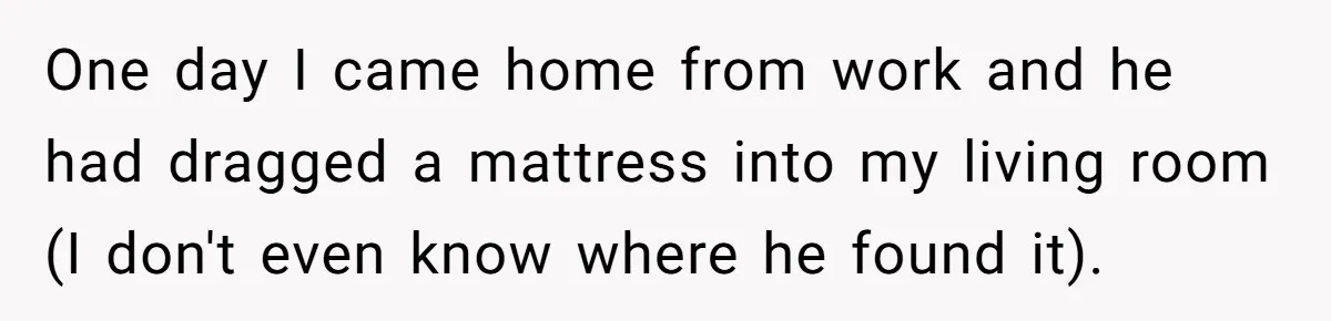 One day I came home from work and he had dragged a mattress into my living room (I don't even know where he found it).
