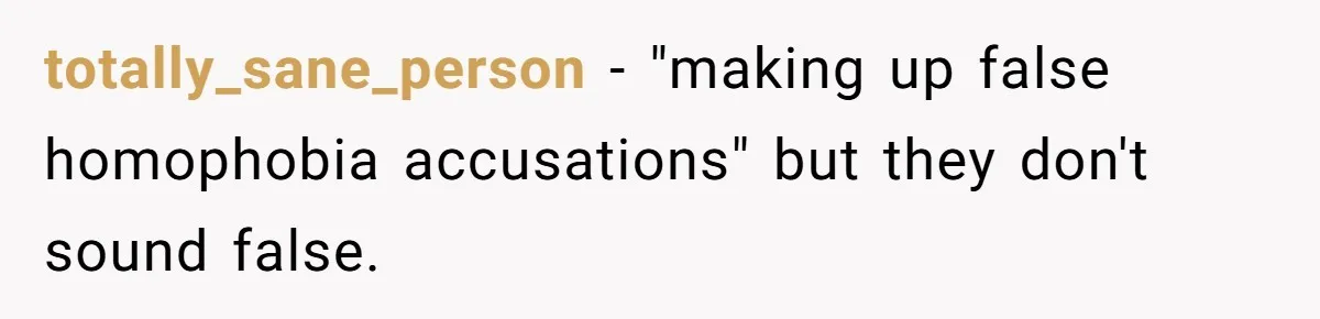 totally_sane_person − "making up false homophobia accusations" but they don't sound false.