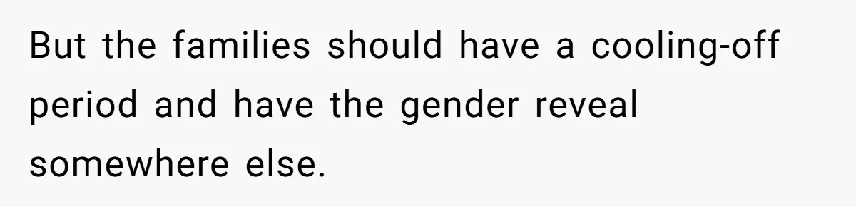 Sister-In-Law Refuses To Back Down After Scolding A Child, And Man Refuses To Host Her Gender Reveal But the families should have a cooling-off period and have the gender reveal somewhere else.