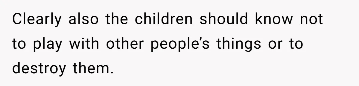 Clearly also the children should know not to play with other people’s things or to destroy them.