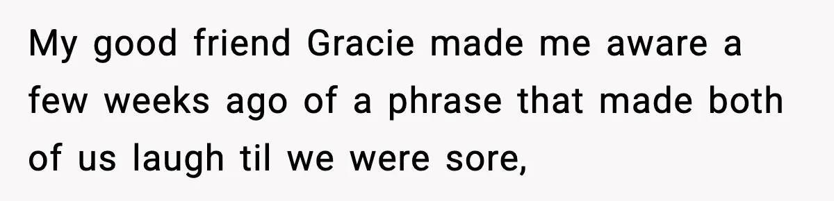 My good friend Gracie made me aware a few weeks ago of a phrase that made both of us laugh til we were sore,