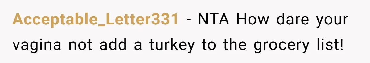 Acceptable_Letter331 − NTA How dare your vagina not add a turkey to the grocery list!