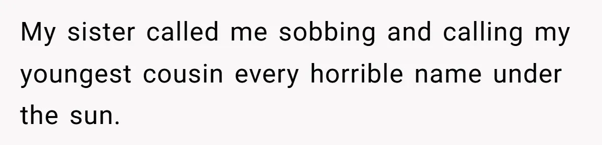 My sister called me sobbing and calling my youngest cousin every horrible name under the sun.