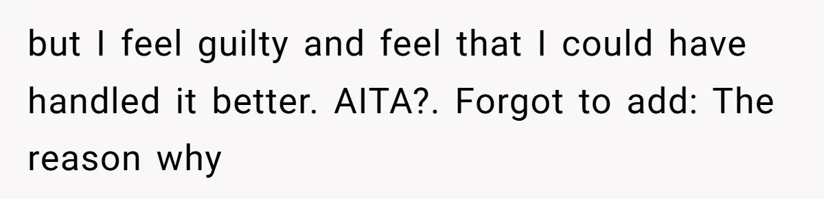 but I feel guilty and feel that I could have handled it better. AITA?. Forgot to add: The reason why