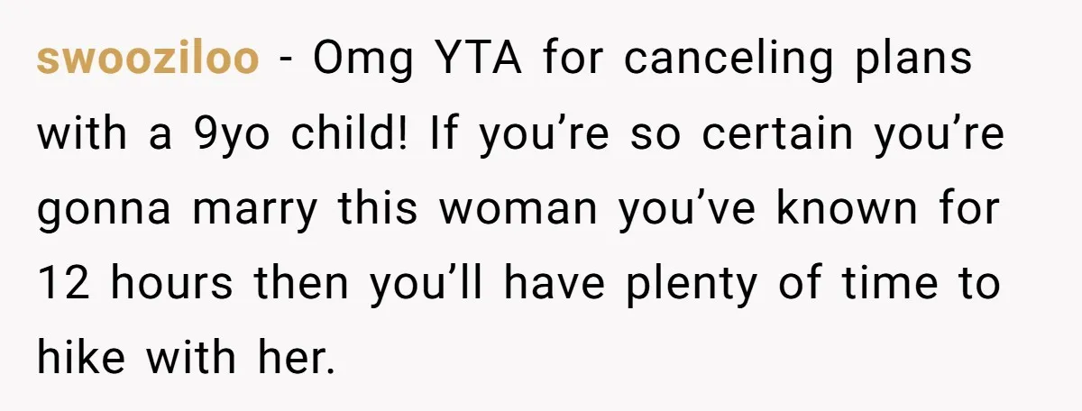 Uncle Risks Being the “Villain” for Love After Meeting a Girl at a Chicken Wing Place swooziloo − Omg YTA for canceling plans with a 9yo child! If you’re so certain you’re gonna marry this woman you’ve known for 12 hours then you’ll have plenty of...