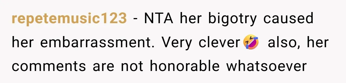 The Delicious Trick: How a Secret Dish Exposed a Sister-in-Law’s Unfair Grudges repetemusic123 − NTA her bigotry caused her embarrassment. Very clever🤣 also, her comments are not honorable whatsoever