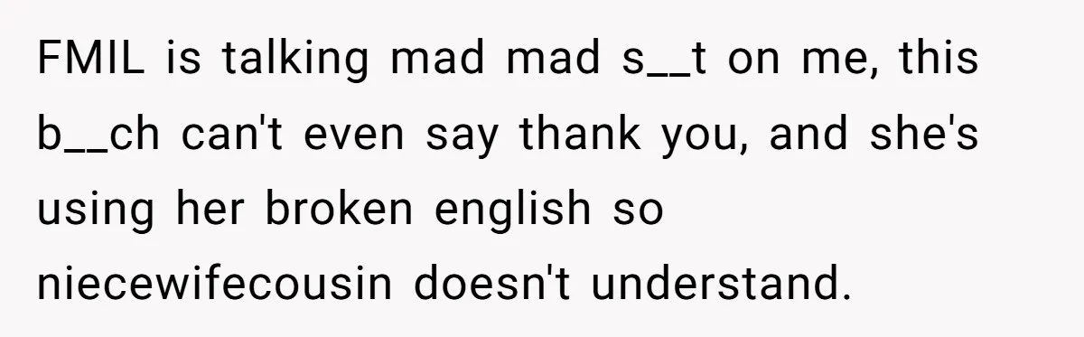Why an Engagement Ended in a Shopping Center Parking Lot Over a Stolen Identity FMIL is talking mad mad s__t on me, this b__ch can't even say thank you, and she's using her broken english so niecewifecousin doesn't understand.