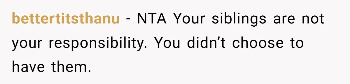 bettertitsthanu − NTA Your siblings are not your responsibility. You didn’t choose to have them.