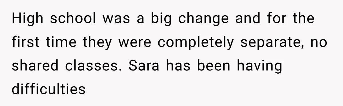 A Mom Refuses to Force Her Twins to Sit Together After a Big Cafeteria Fight High school was a big change and for the first time they were completely separate, no shared classes. Sara has been having difficulties