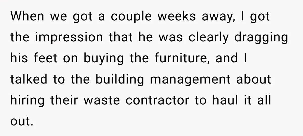 He Thought He’d Get the Office Furniture for Free. Instead, He Got a Pile of Parts and a Lesson in Boundaries. When we got a couple weeks away, I got the impression that he was clearly dragging his feet on buying the furniture, and I talked to the building management about...