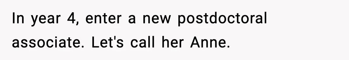 She Brought the Coffee Maker, Now Everyone Uses It, Should She Take It Back? In year 4, enter a new postdoctoral associate. Let's call her Anne.