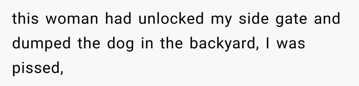 this woman had unlocked my side gate and dumped the dog in the backyard, I was pissed,