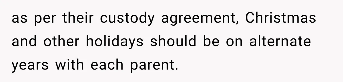 He Finally Asked to Host Christmas, and His Ex Declared War as per their custody agreement, Christmas and other holidays should be on alternate years with each parent.