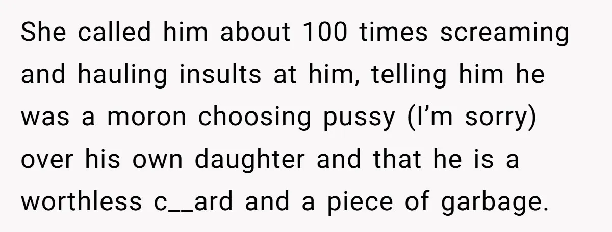 He Finally Asked to Host Christmas, and His Ex Declared War She called him about 100 times screaming and hauling insults at him, telling him he was a moron choosing pussy (I’m sorry) over his own daughter and that he is...