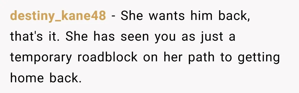 He Finally Asked to Host Christmas, and His Ex Declared War destiny_kane48 − She wants him back, that's it. She has seen you as just a temporary roadblock on her path to getting home back.