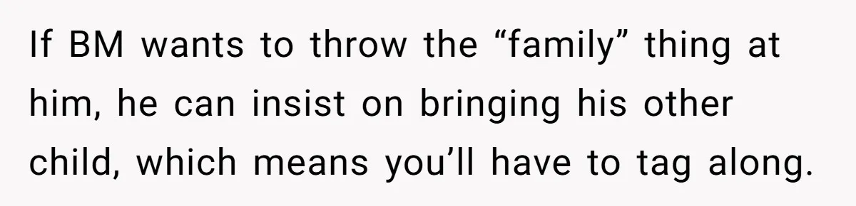 He Finally Asked to Host Christmas, and His Ex Declared War If BM wants to throw the “family” thing at him, he can insist on bringing his other child, which means you’ll have to tag along.