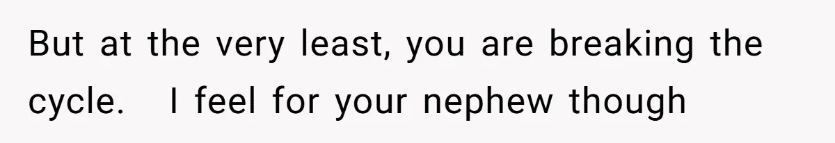 But at the very least, you are breaking the cycle.   I feel for your nephew though