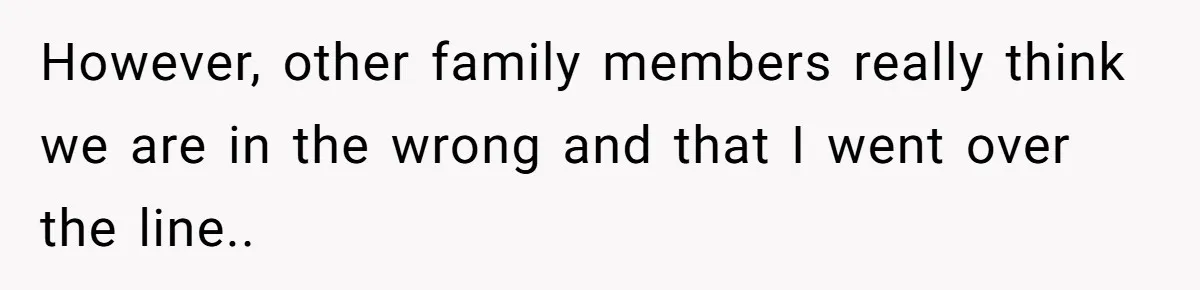 However, other family members really think we are in the wrong and that I went over the line..