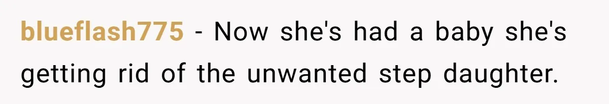 She Told Her Ex About His Girlfriend’s Comment, Now She’s Being Blamed for “Causing Drama” blueflash775 − Now she's had a baby she's getting rid of the unwanted step daughter.