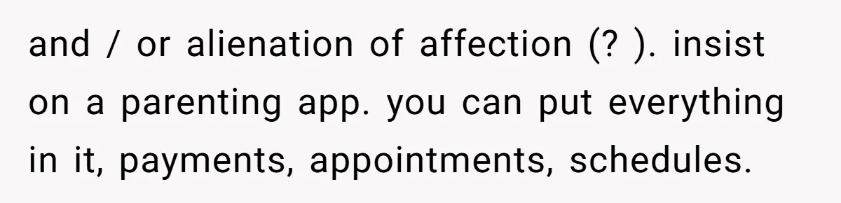 She Showed Up 12 Years Later Claiming He Was the Father, So He Told Her to See Him in Court and / or alienation of affection (? ). insist on a parenting app. you can put everything in it, payments, appointments, schedules.
