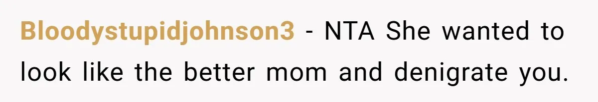 Bloodystupidjohnson3 − NTA She wanted to look like the better mom and denigrate you.
