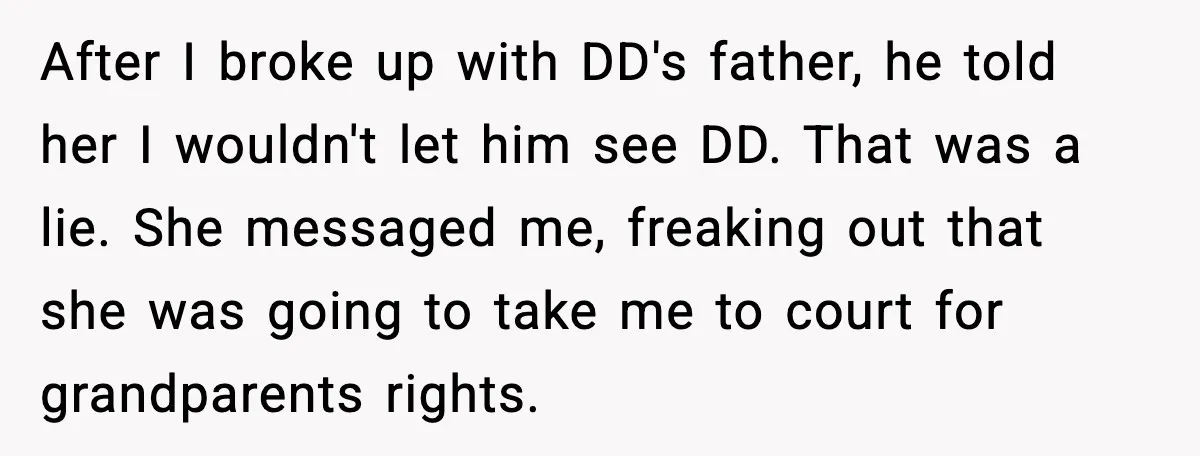 After I broke up with DD's father, he told her I wouldn't let him see DD. That was a lie. She messaged me, freaking out that she was going to...