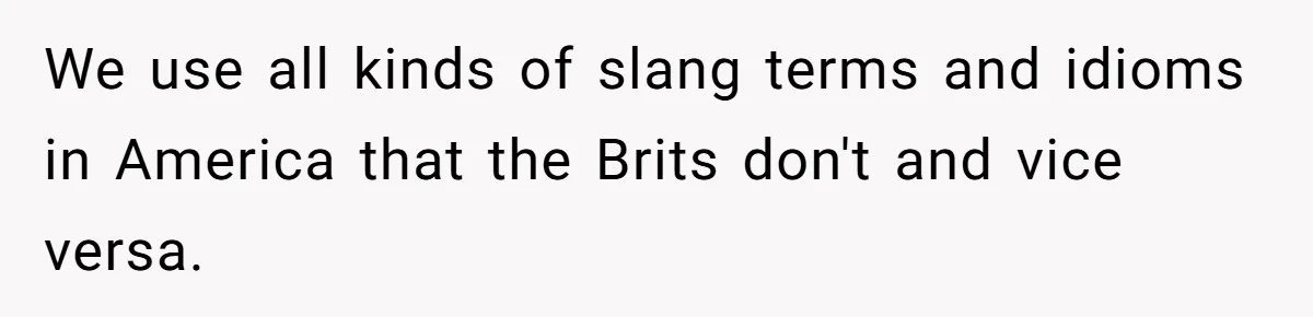 Boyfriend’s Aunt Calls Acadians Uneducated, She Starts Fixing Her Grammar Publicly We use all kinds of slang terms and idioms in America that the Brits don't and vice versa.