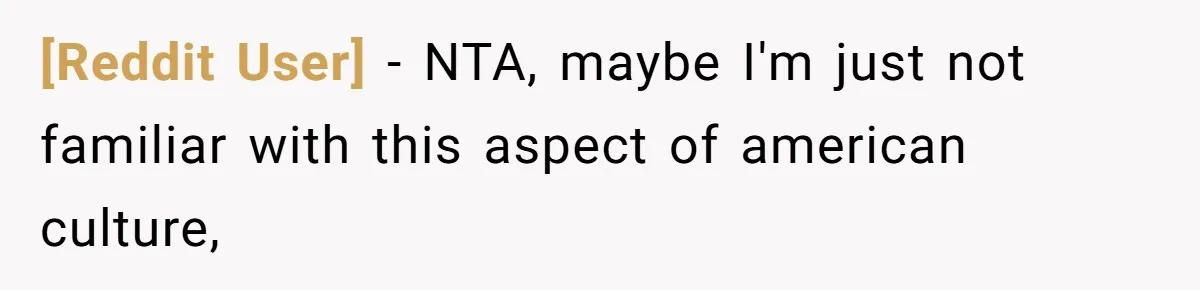 [Reddit User] − NTA, maybe I'm just not familiar with this aspect of american culture,