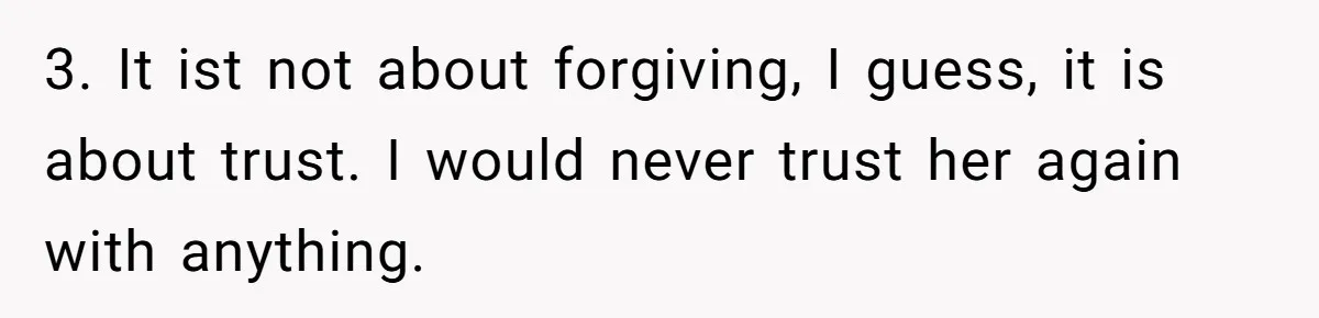 Woman Refuses To Watch Sister-In-Law's Kids Ever Again After She Calls The Cops Over Late Pickup 3. It ist not about forgiving, I guess, it is about trust. I would never trust her again with anything.
