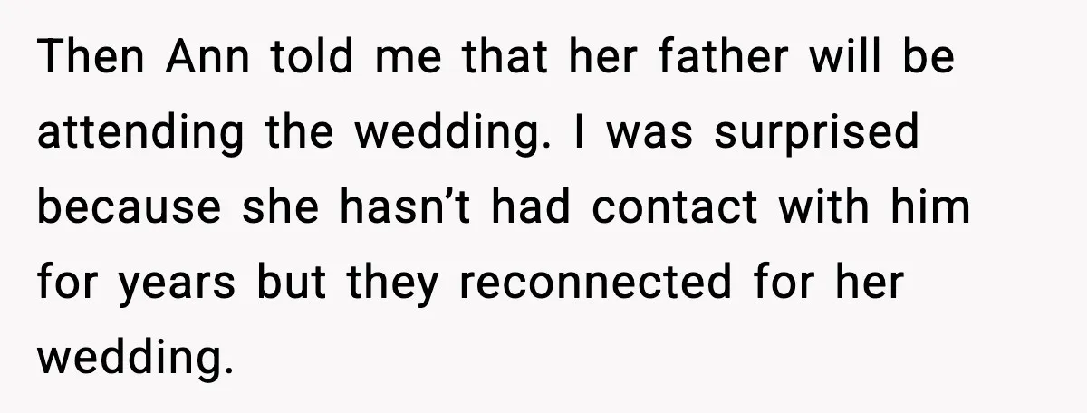 Mom Says No to Wedding Invite After SIL Says Kid “Passes” as White Then Ann told me that her father will be attending the wedding. I was surprised because she hasn’t had contact with him for years but they reconnected for her wedding.