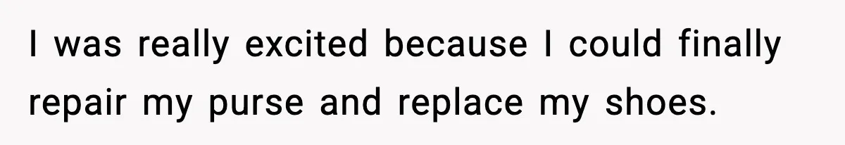 I was really excited because I could finally repair my purse and replace my shoes.