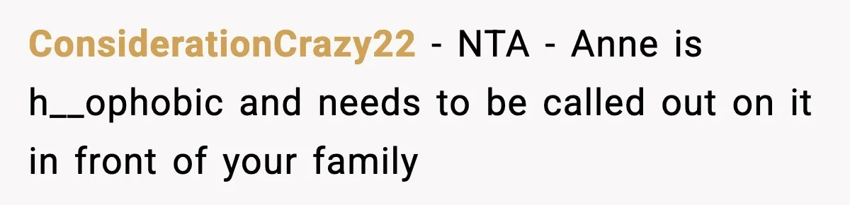 Man Leaves Sister’s Wedding Early After She Excludes His Husband From Family Photos ConsiderationCrazy22 − NTA - Anne is h__ophobic and needs to be called out on it in front of your family