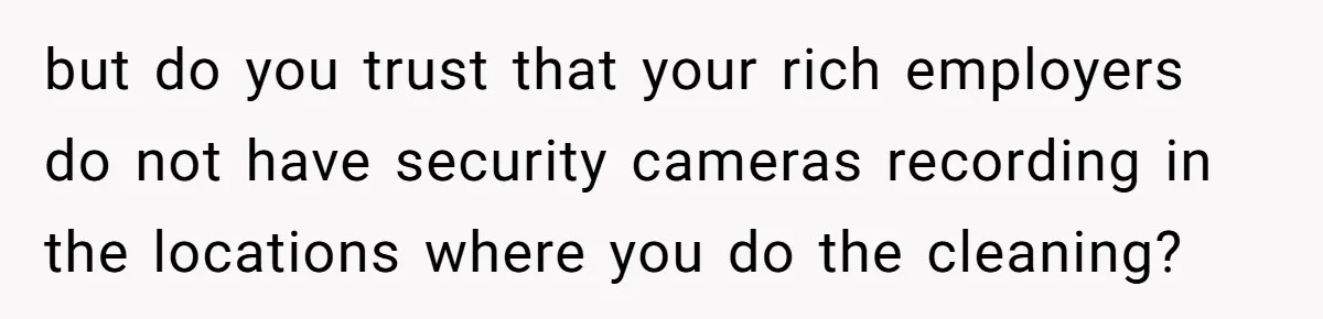 Boyfriend Said He Accepted Her Career, Then Broke Up The Moment He Saw It For Himself but do you trust that your rich employers do not have security cameras recording in the locations where you do the cleaning?