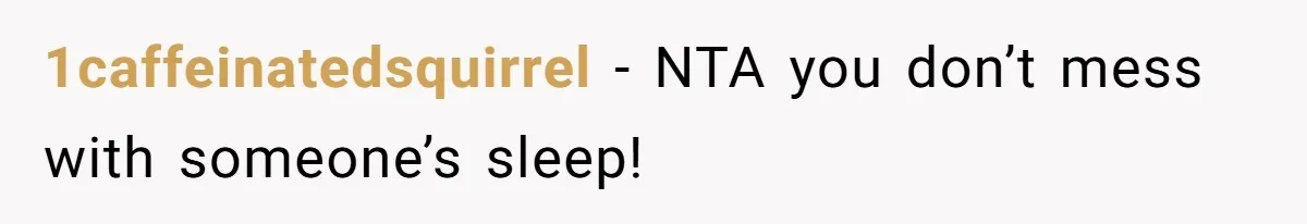1caffeinatedsquirrel − NTA you don’t mess with someone’s sleep!