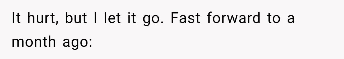 It hurt, but I let it go. Fast forward to a month ago: