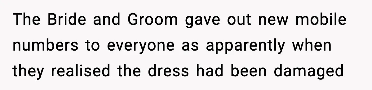 The Bride and Groom gave out new mobile numbers to everyone as apparently when they realised the dress had been damaged