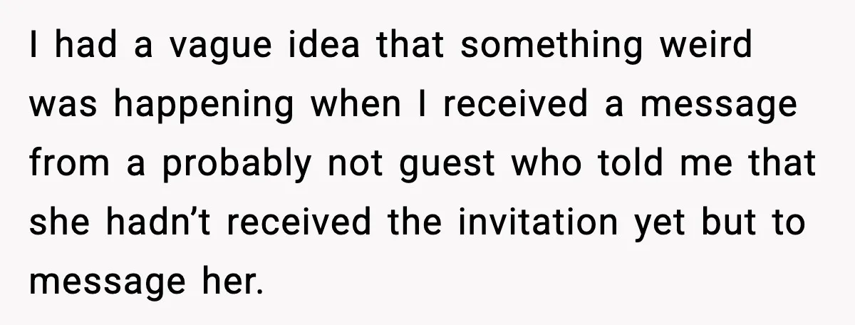 I had a vague idea that something weird was happening when I received a message from a probably not guest who told me that she hadn’t received the invitation yet...