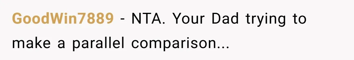 A Grieving Husband Rejects His Dad’s Pressure to Move on Quickly After His Wife Passes GoodWin7889 − NTA. Your Dad trying to make a parallel comparison...