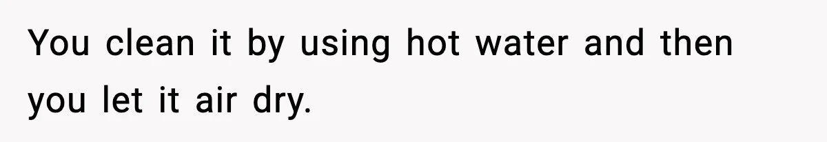 You clean it by using hot water and then you let it air dry.