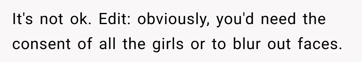 It's not ok. Edit: obviously, you'd need the consent of all the girls or to blur out faces.