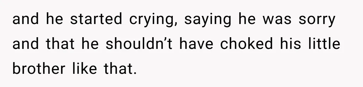and he started crying, saying he was sorry and that he shouldn’t have choked his little brother like that.